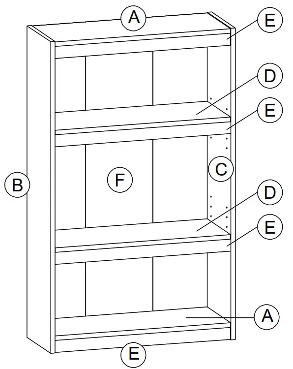 Furinno 22061WH White 3 Shelf Standard Bookcase - PARTS LIST