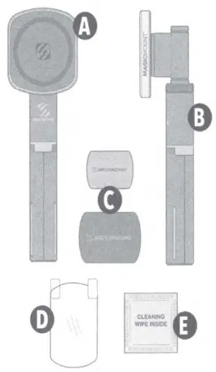 SCOSCHE MagicMount Pro Extendo Black Adjustable Car Mount - INCLUDED ELEMENTS