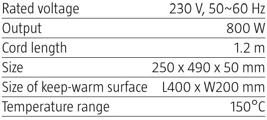 Bright 021323 Keep-Warm Hob Instruction Manual - Technical Data