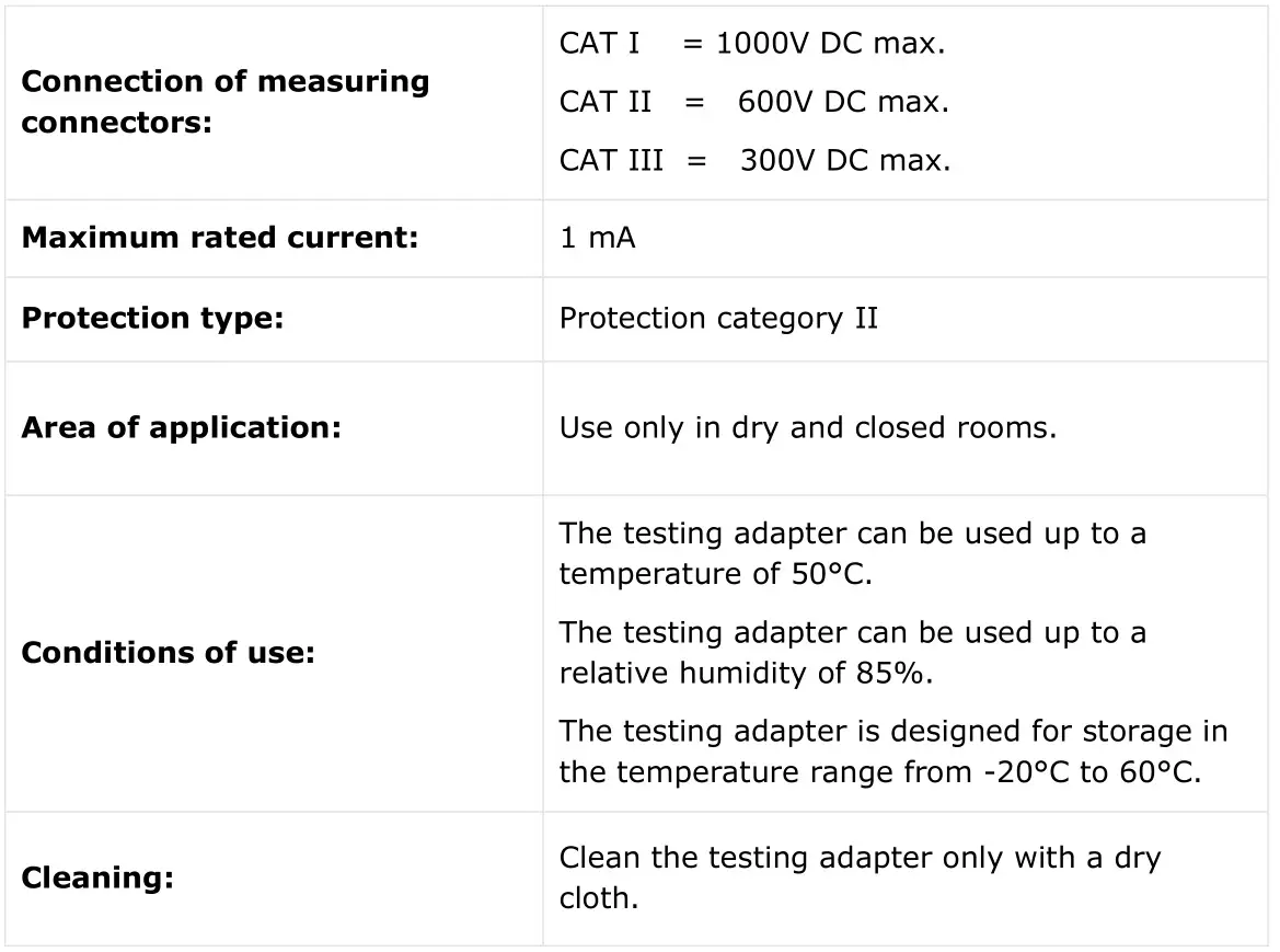 CAR-connect High-Voltage Testing Adapter VAS 6558A-40 - Technical specifications