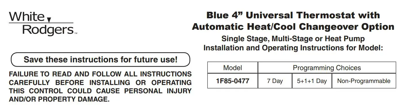 EMERSON 1F85-0477 Blue 4” Universal Thermostat Instruction Manual