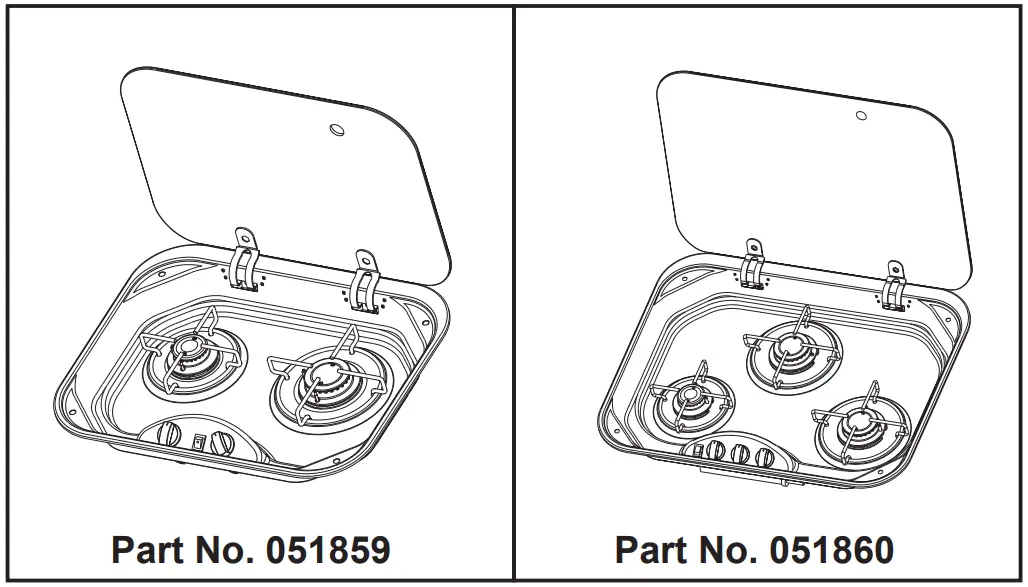 CAMEC 051859 RV Gas Hob with Glass Lid
