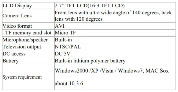 AGPTEK GD32 X3000 Car DVR 2.7 LCD 140° View Angle Dual Lens Video Recorder