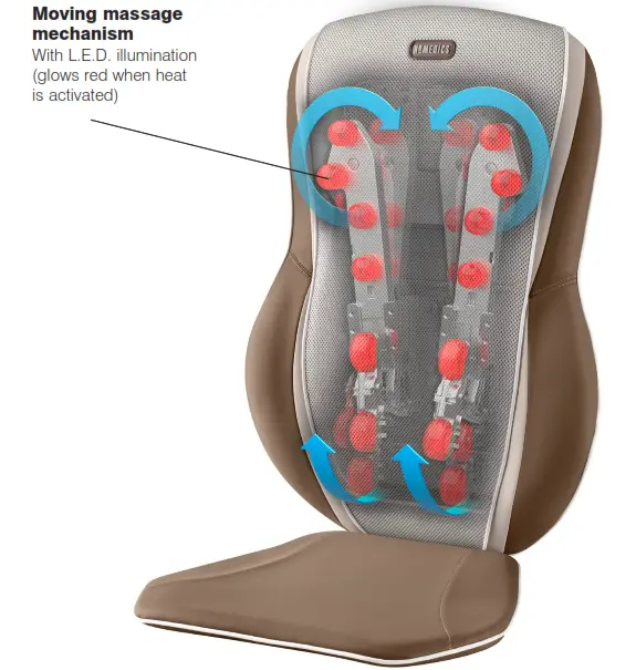 Homedics MCS-610H Triple Shiatsu Massage Cushion with Heat Instruction - Moving massage