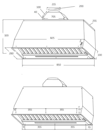 schweigen HN 2OC 85cm Exclusive Undermount Rangehood - Dimensions