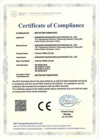 waveshare 15 6inch Capacitive Touch Screen LCD With Toughened Glass Cover - sartificate 2