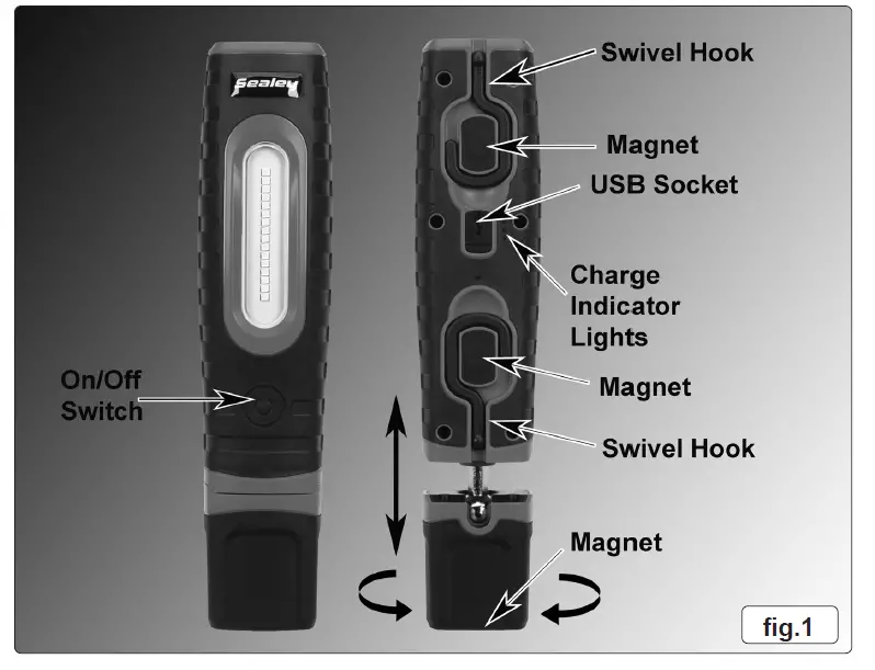 SEALEY LED360PLUS.V2 Series 360 Degree 16 SMD and 3W SMD LED Rechargeable Inspection Light FIG 1