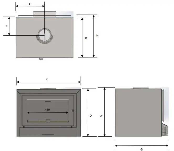 KEMLAN Cube Freestanding Wood Heater - DIMENSIONS