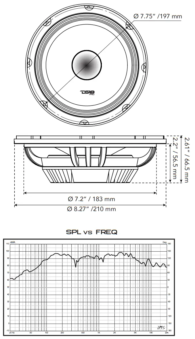 DS18 PRO NEO8SLIM 8 Inch Slim Mid Range Loudspeaker with Bullet and Neodymium Magnet - fig