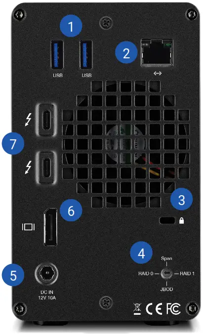 OWC GEMINI Thunderbolt Dock and Dual Bay RAID External Storage Enclosure - Rear View