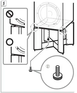 Align the front corners of the speaker and speaker stand, and then secure them with the screw (2)