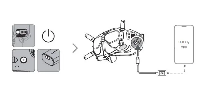 dji FPV Remote Controller 2 User Guide - Connect the USB-C port of the goggles to the mobile device