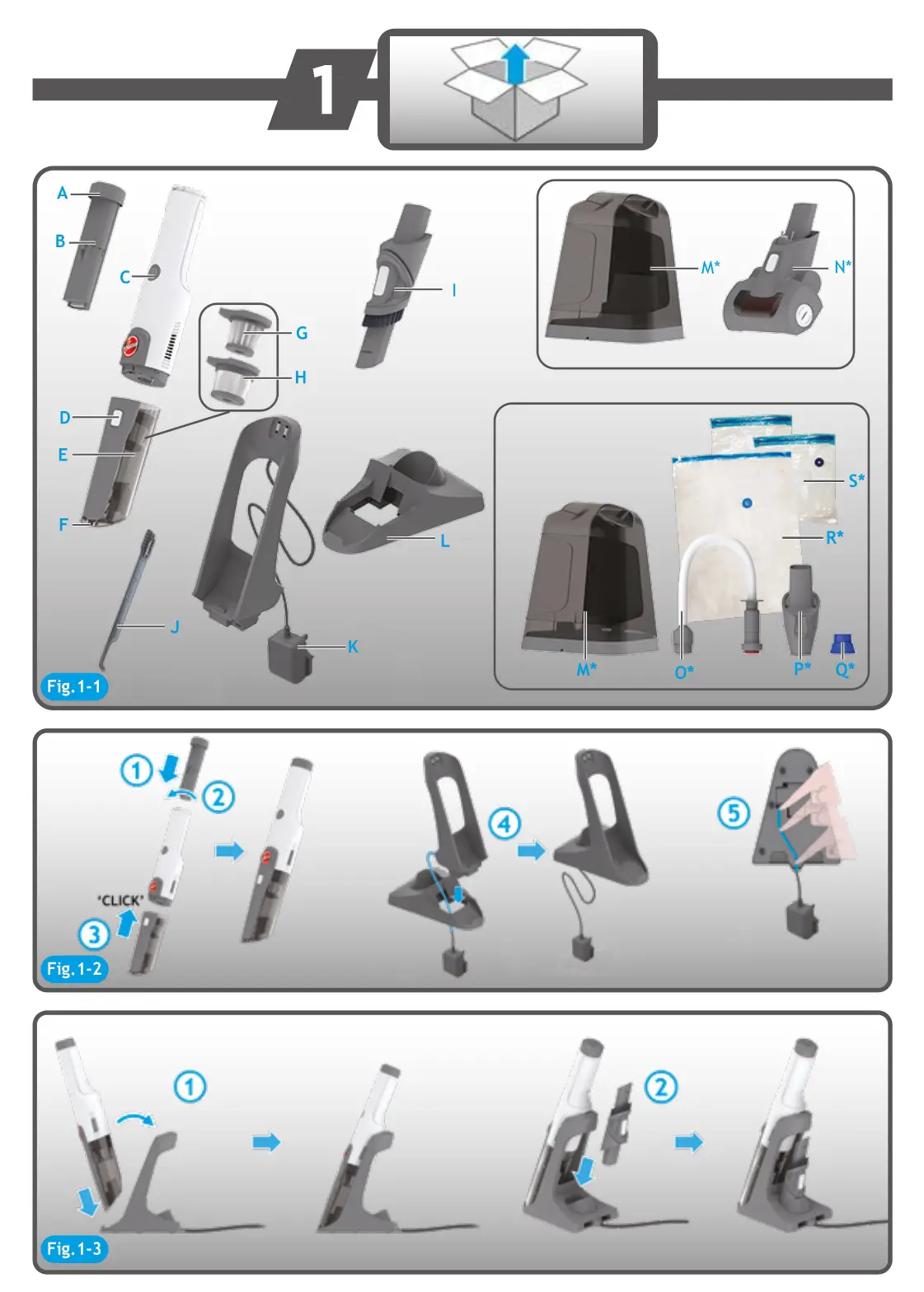 HOOVER HH710M handHeld Vacuum CLeaner - Fig 1.1-1.3
