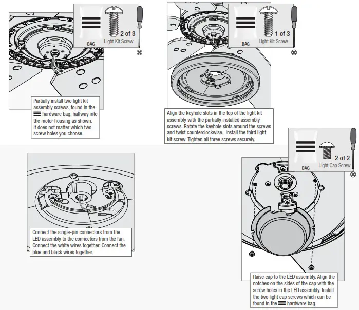 Hunter 59397 Warrant Ceiling Fan - Assembling the Light Kit