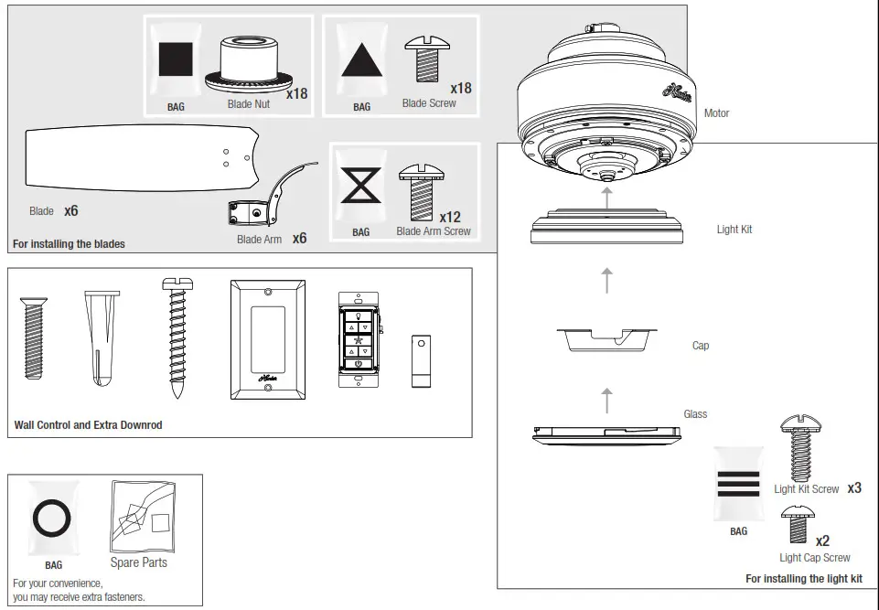Hunter 59397 Warrant Ceiling Fan - Here is what comes in your box 2
