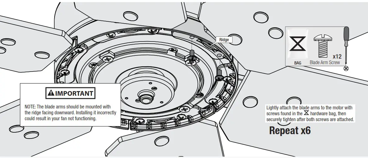 Hunter 59397 Warrant Ceiling Fan - Installing the Blades 2