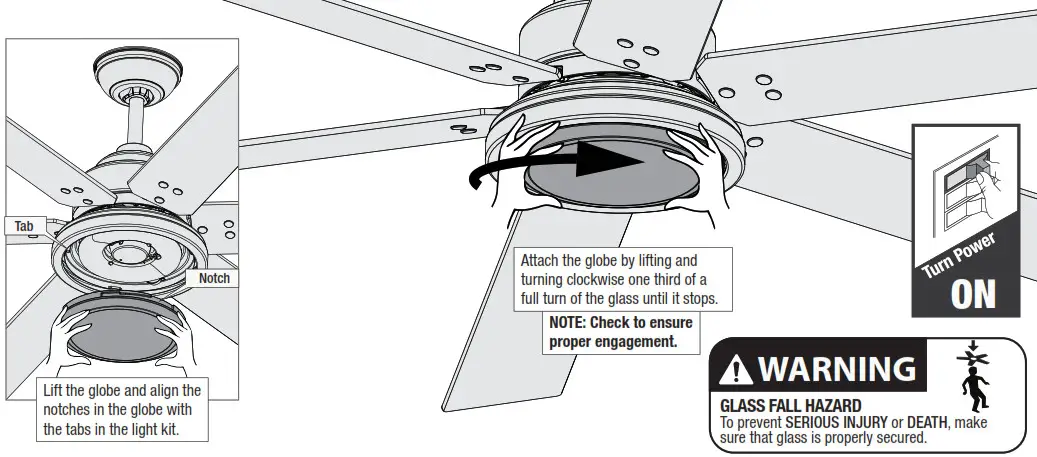 Hunter 59397 Warrant Ceiling Fan - Installing the Glass