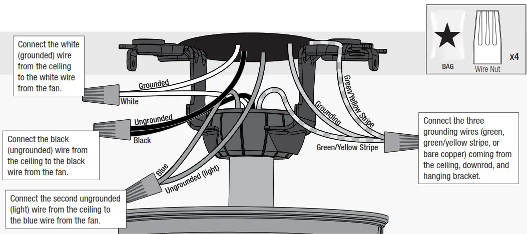 Hunter 59397 Warrant Ceiling Fan - Wiring the Fan 2