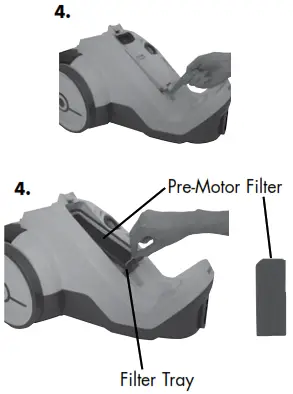 Check the air passageway on - Cleaning the pre-motor filter