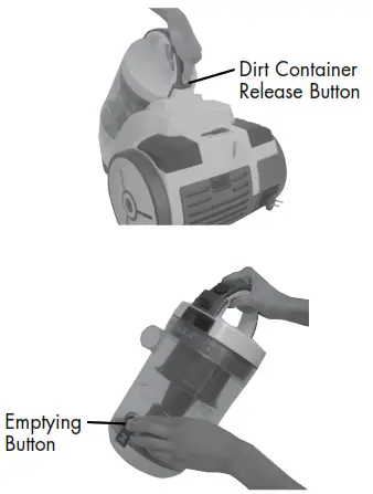 Check the air passageway on - Emptying the dirt container