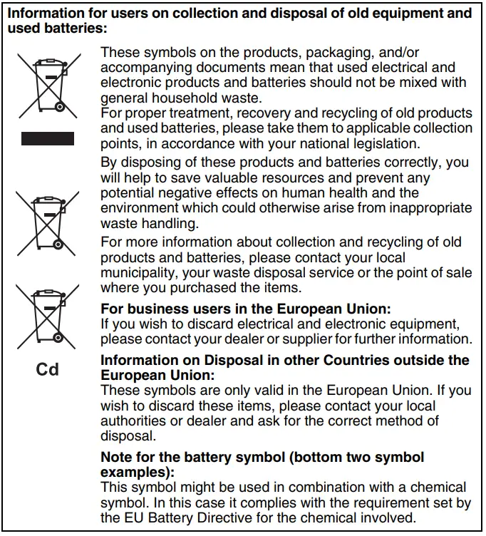 YAMAHA RM-WOM Wireless Microphone Owner's Manual - Information for users on collection and disposal of old equipment