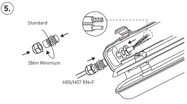 luceco ECT6W8S40-01 LED Eco Climate T8 Tube Instruction Manual - Fit cable gland and suitable cable through gland