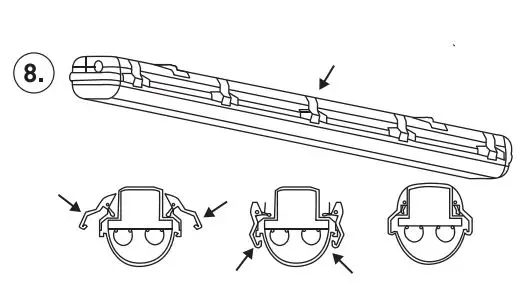 luceco ECT6W8S40-01 LED Eco Climate T8 Tube Instruction Manual - Refit diffuser and secure all clips