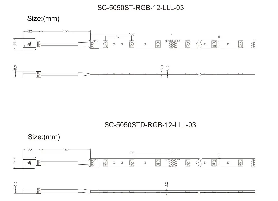 Signcomplex SC-5050STCC-RGB12-LLL-03 LED Strips Lights - Dimension