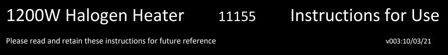 COOPER 1200W Halogen Heater Instructions