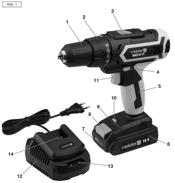 meister MAS18 V1 Cordless Drill & Screwdriver - Fig 1