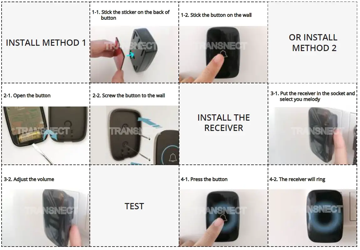 TRANSNECT-BC108-Wireless-Doorbell-with-2-Receivers-on-power-FIG-1