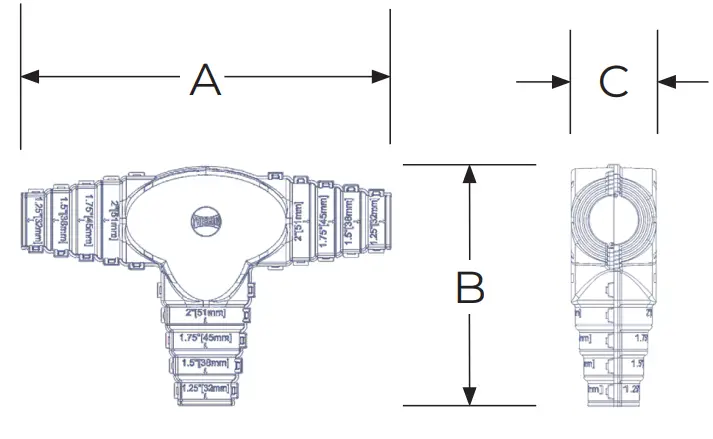 THERMON FAK-5 Tee Splice Kit for Tubing Bundles - Dimensions