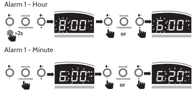 i box Slick 79271PI Alarm Clock with Wireless Charging - Alarm setting