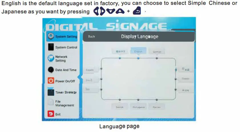 Guangzhou Youguang Optoelectronics ADMA03D Rechargeable Indoor 43 Inch LCD Signage with Wheels User Manual - Language page