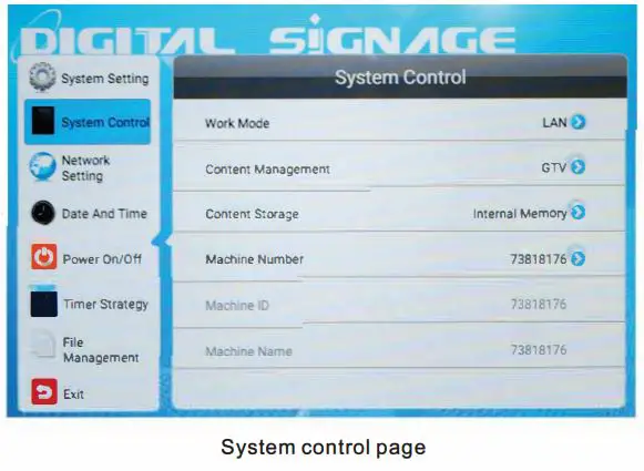 Guangzhou Youguang Optoelectronics ADMA03D Rechargeable Indoor 43 Inch LCD Signage with Wheels User Manual - System control page