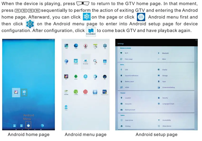 Guangzhou Youguang Optoelectronics ADMA03D Rechargeable Indoor 43 Inch LCD Signage with Wheels User Manual - Through Android home page