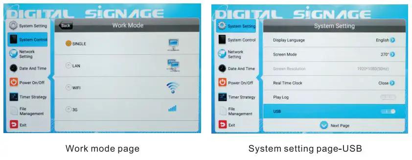 Guangzhou Youguang Optoelectronics ADMA03D Rechargeable Indoor 43 Inch LCD Signage with Wheels User Manual - Work mode page