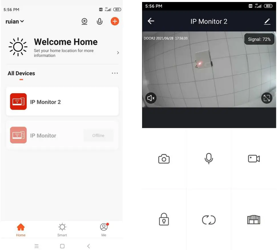 tuya Smart Life App WiFi IP Video Door Phone Video Intercom Code Keypad Instructions - Tuya APP Display