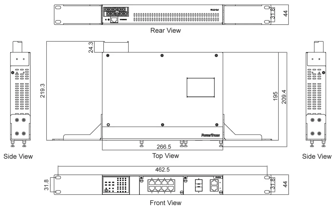 MOXA PT 7710 PowerTrans Switch - Dimensions