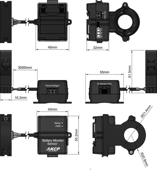 AKCP Battery Monitoring Sensor - Technical drawing
