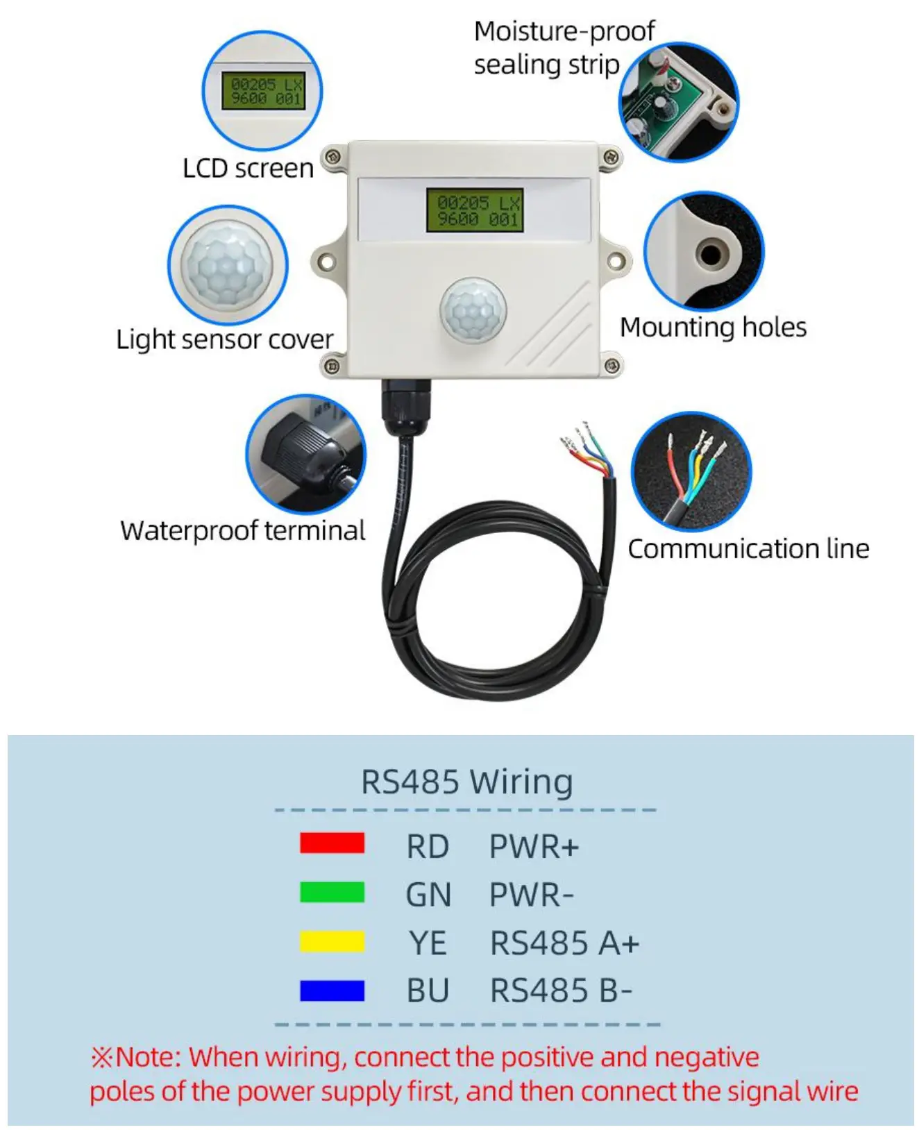 SONBEST SD2160B RS485 illuminance Acquisition Display - How to wiring