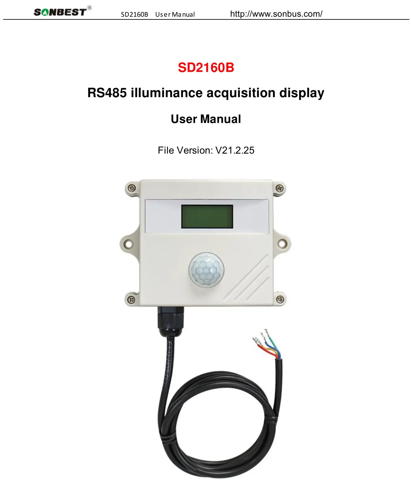 SONBEST SD2160B RS485 illuminance Acquisition Display User Manual