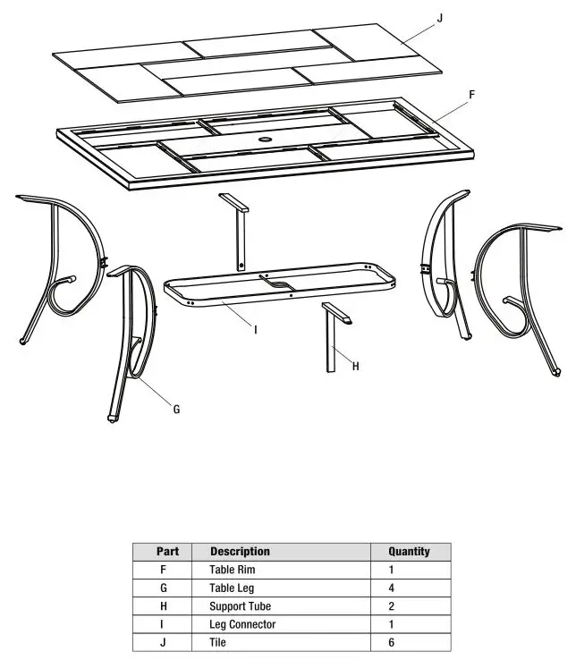 HAMPTON BAY Crestridge 7pc Dining Set - TABLE PACKAGE CONTENTS