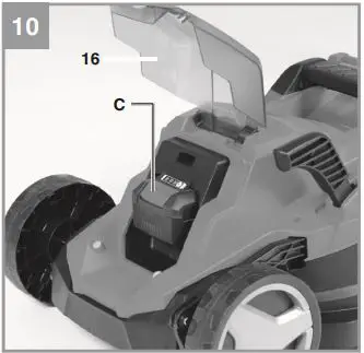 Einhell Cordless Lawn Mower Instructions - Installing the battery
