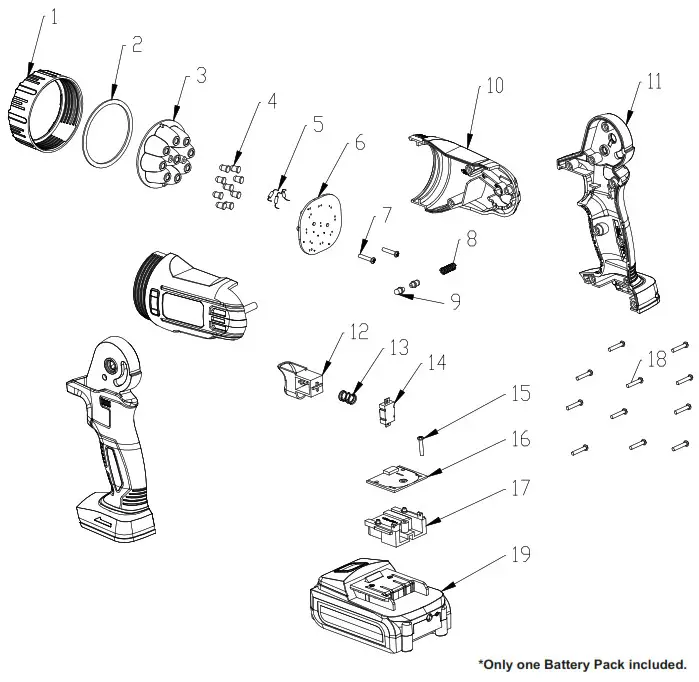 WARRIOR 64117 18V Lithium Cordless Flashlight- Diagram