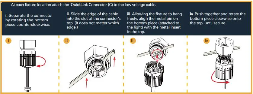 COOPER Lighting HLB QL6 MicroEdge QuickLink Low Voltage Kit Instruction Manual - At each fixture location attach the QuickLink connector