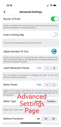 DESi UBF2C 100 Utopic R OK Wireless Smart Lock - SETTINGS PAGE
