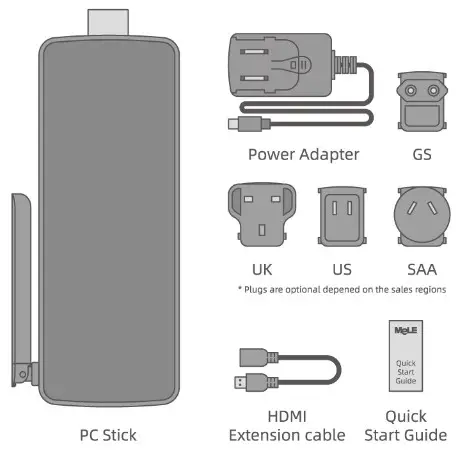 MeLE PCG02 Fanless Mini PC Stick Windows 11 Pro - Packing List