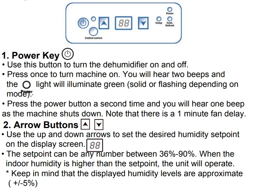 SEAIRA Global WatchDog 550 Dehumidifier Instruction Manual - Key Functions