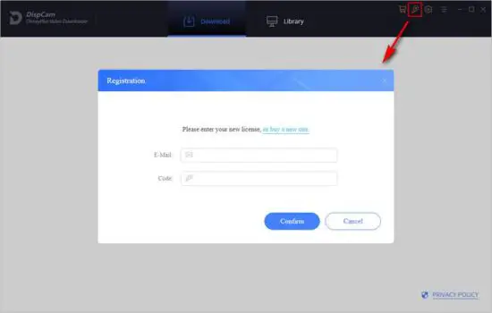 After entering the registration info click the ok button